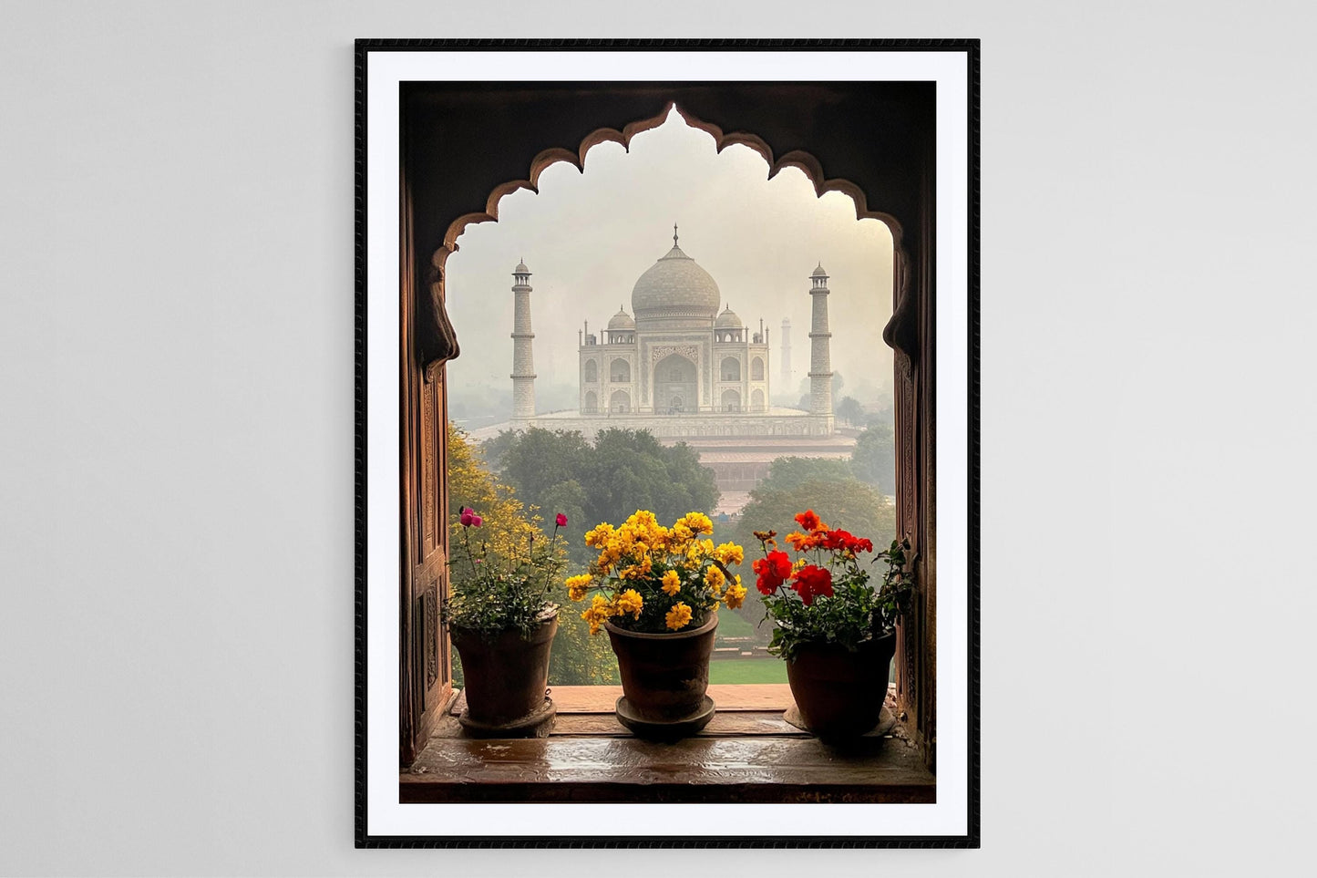 Affiche Taj Mahal Floral – Poster Art à travers une fenêtre