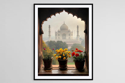 Affiche Taj Mahal Floral – Poster Art à travers une fenêtre