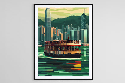 Affiche Traversée en Star Ferry – Poster Victoria Harbour & Île de Hong Kong
