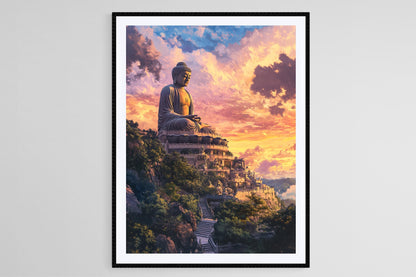 Affiche Bouddha Tian Tan – Poster Art de L'île Lantau, Ciel Dramatique