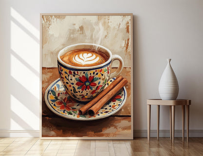Affiche Café de Olla – Imprimé Art avec Tasse en Terre Talavera et Cannelle