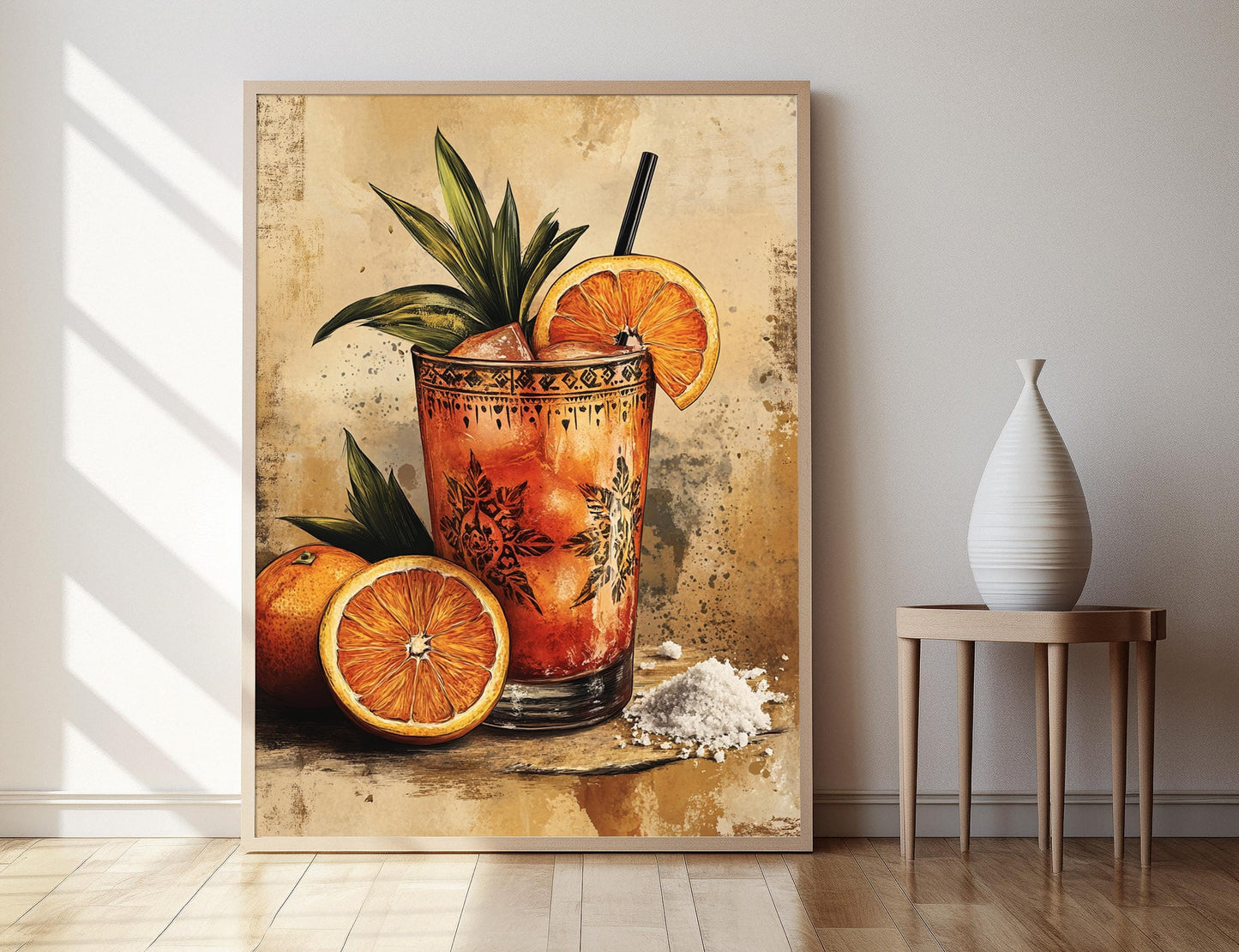 Affiche Mezcal Mexicain – Impression Art déco Zapotèque avec Oranges