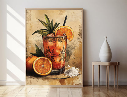 Affiche Mezcal Mexicain – Impression Art déco Zapotèque avec Oranges