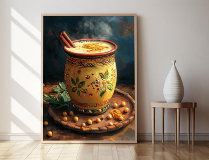 Affiche Sattu – Poster Art Print avec Tasse en Argile et Motifs du Bihar