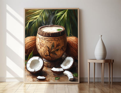 Affiche Eau de Coco – Poster Imprimé dans un Tasse en Bois Kerala