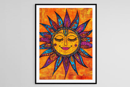 Affiche Motif Solaire Mithila – Poster Art Folk Intriqué et Positif