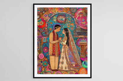 Affiche de Mariage Mithila – Impression Artiste de la Cérémonie Folklorique