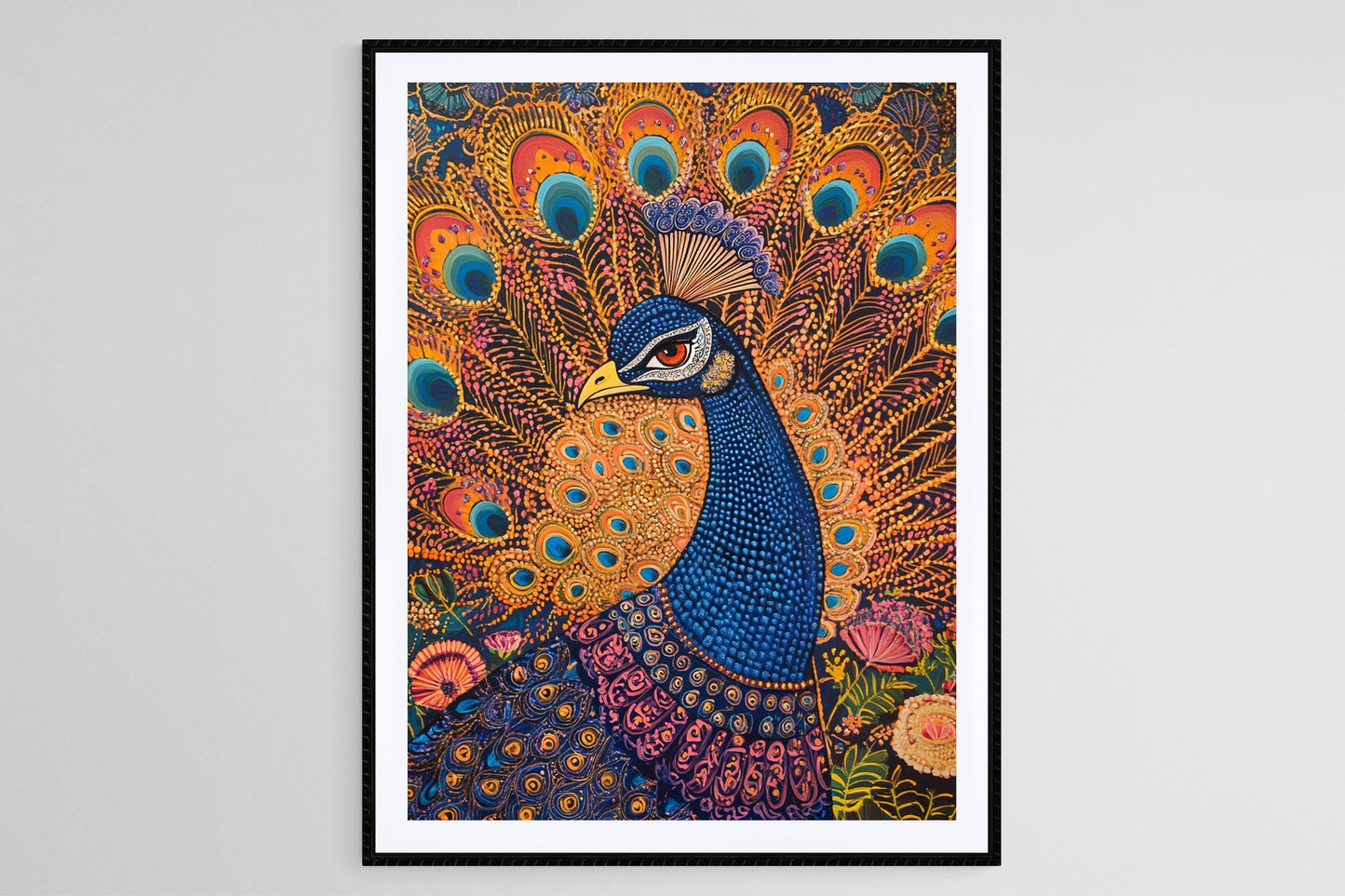 Affiche Paon Mithila – Poster Art Coloré Indien Ethnique