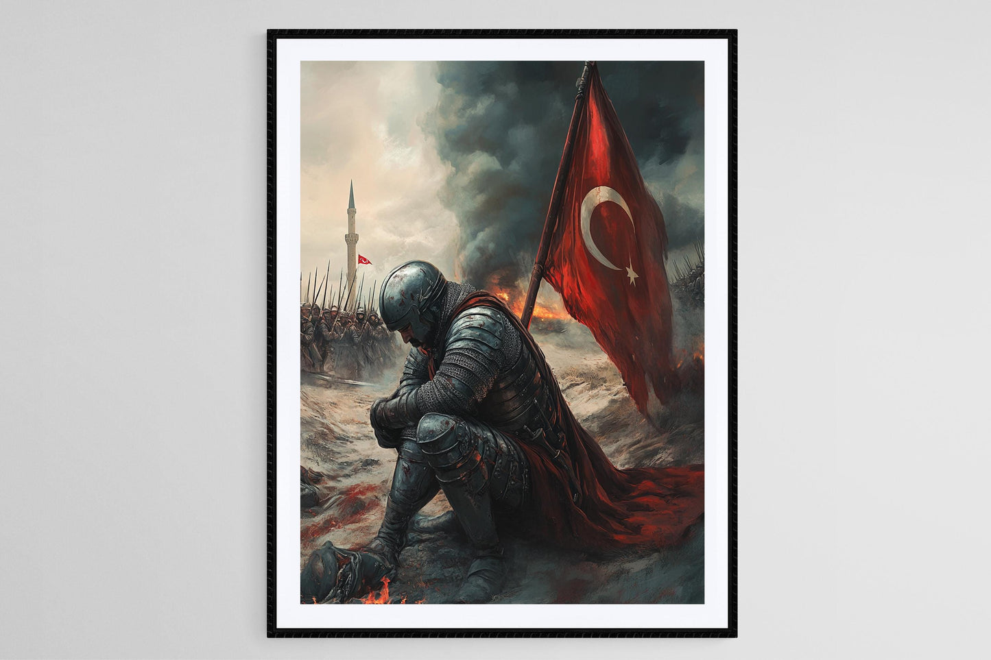 Affiche Soldat Ottoman avec Drapeau Turc – Illustration Scène Historique