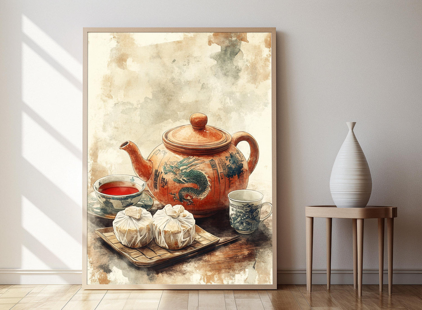 Affiche Thé Pu-erh – Imprimé d'Art avec Dragon et Gâteaux de Thé