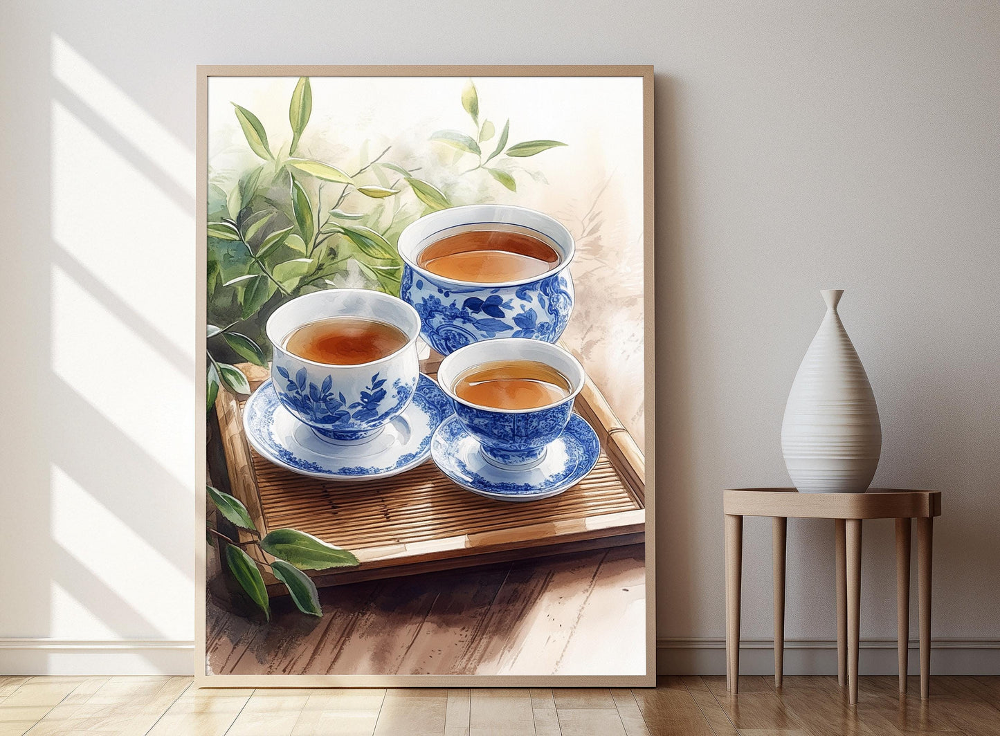 Affiche Art du Thé Chinois – Poster Gaiwan en Porcelaine, Motifs Ming