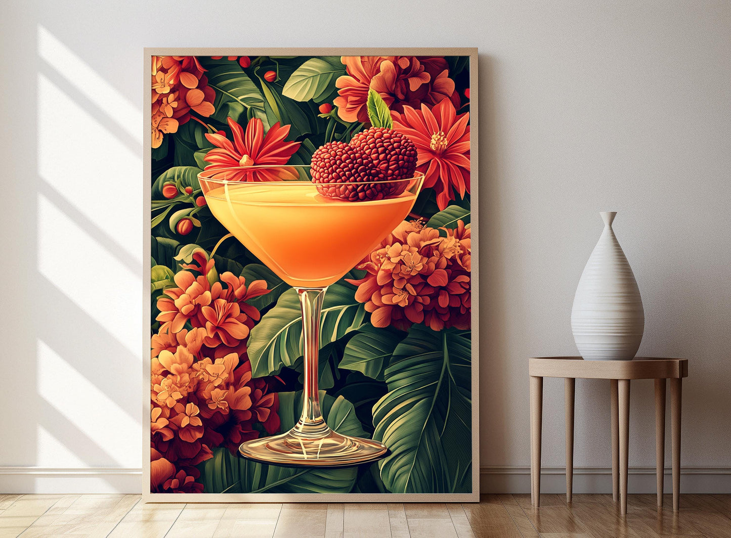 Affiche Lychee Martini – Art déco avec motifs floraux et litchi