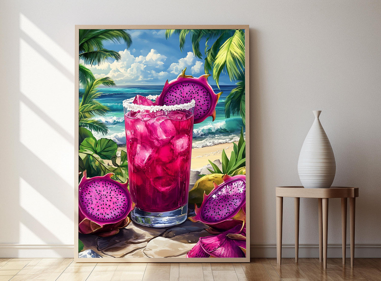 Affiche Margarita au Fruit du Dragon – Art sur Verre Salé et Plage