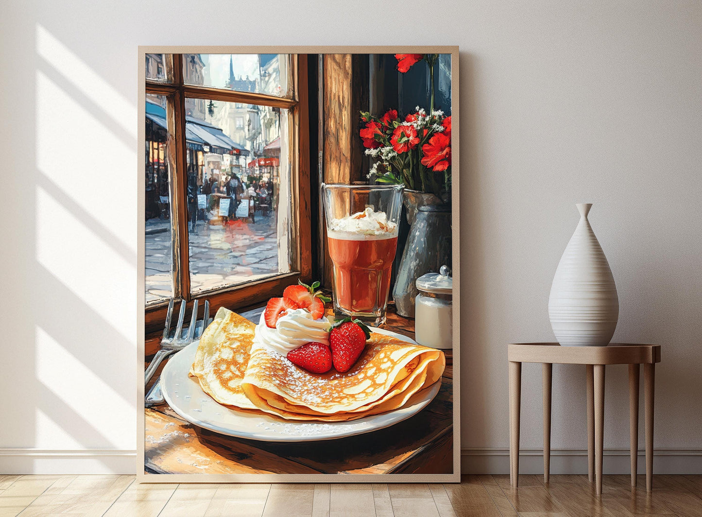 Affiche Crêpes – Poster Délicieux Dessert Français aux Fraises et Crème