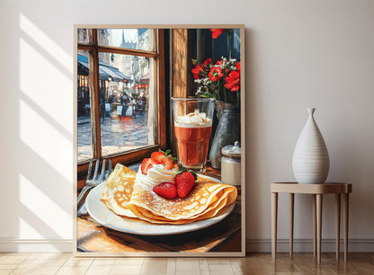 Affiche Crêpes – Poster Délicieux Dessert Français aux Fraises et Crème