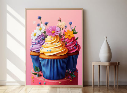 Affiche Trio de Cupcakes – Impression Artistique avec Crème et Sprinkles