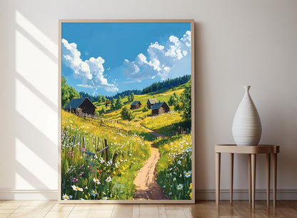 Affiche Village Vyatskoye – Poster Maisons en Bois et Champs Roulants