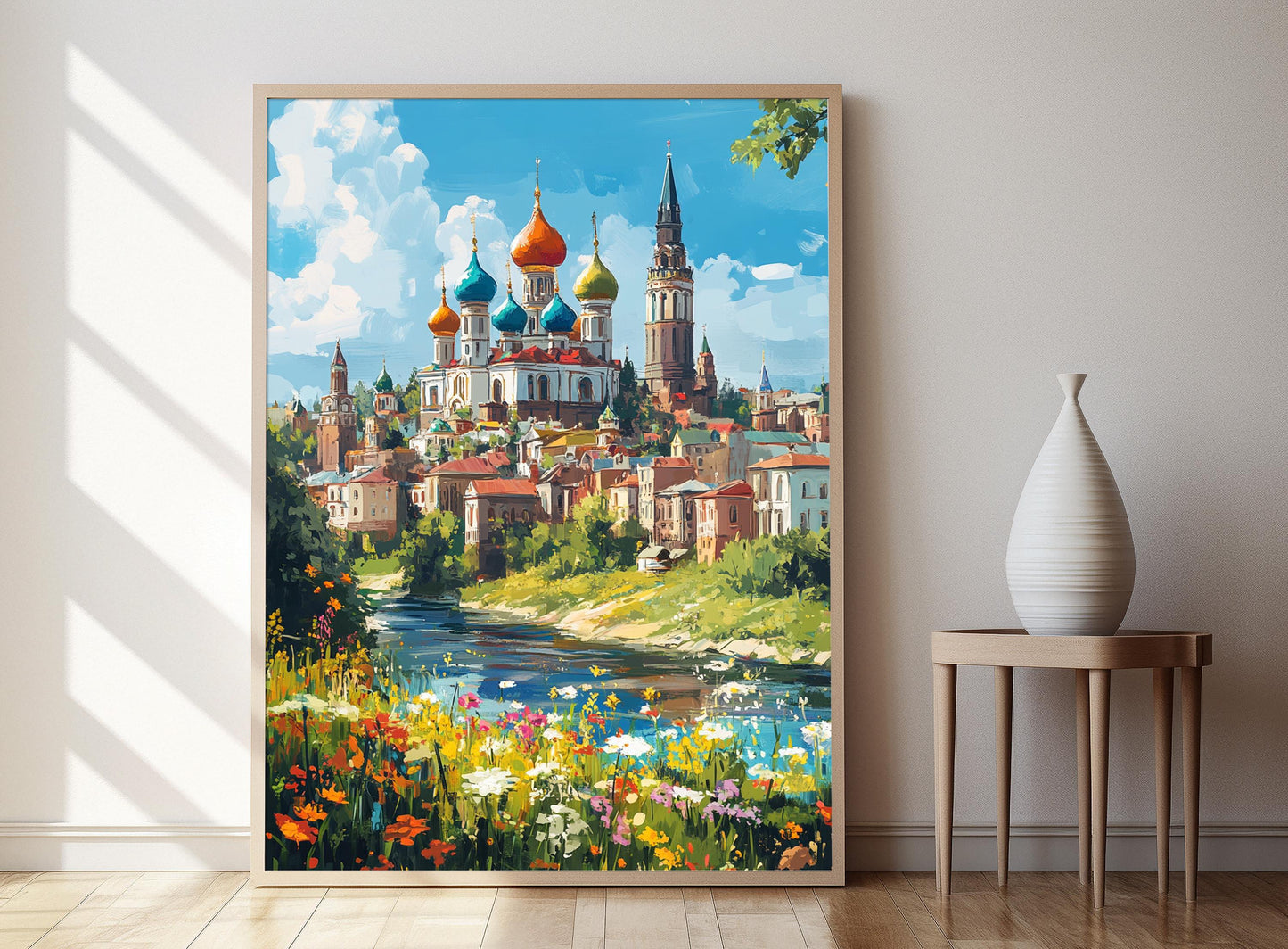 Affiche Kazan Kremlin – Poster avec dômes colorés et rivière Kazanka