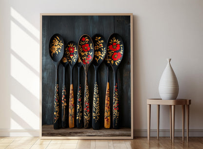 Affiche Khokhloma Russe – Impression Art de Cuillères Traditionnelles