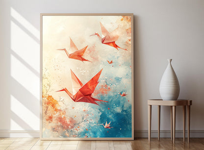 Affiche Grue en Origami Japonaise – Poster Art Traditionnelle en Papier