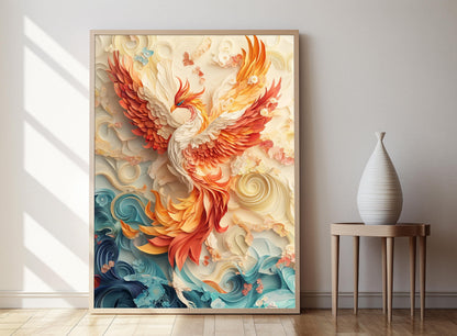 Affiche Phénix en Origami – Poster Art Japonais et Mythologique