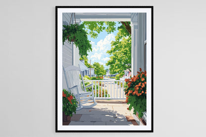 Affiche Nantucket – Illustration de porche, art mural de l'île du Massachusetts