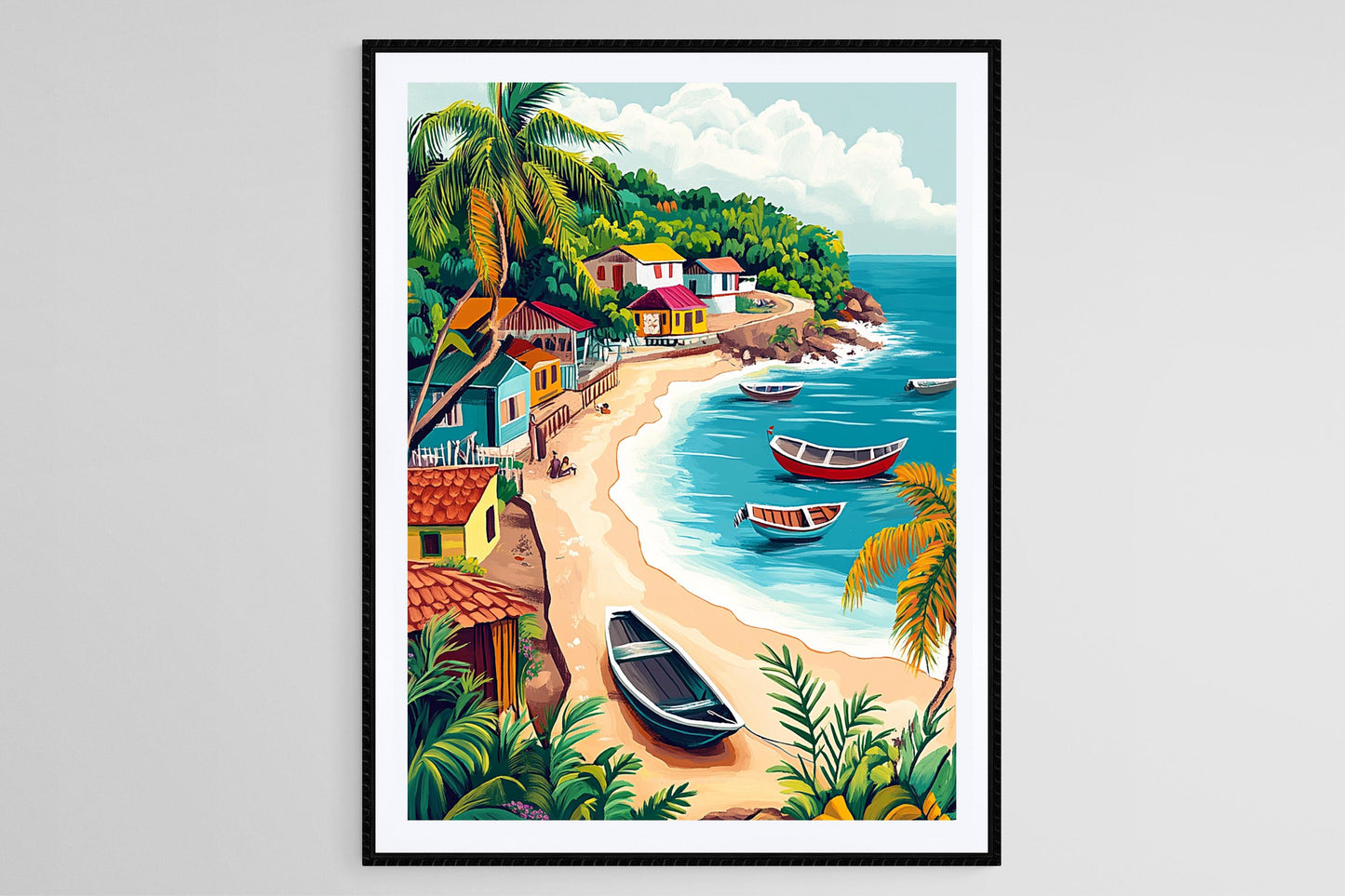 Affiche Village Garífuna – Illustration de la côte du Honduras
