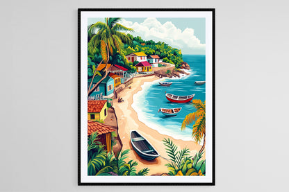 Affiche Village Garífuna – Illustration de la côte du Honduras