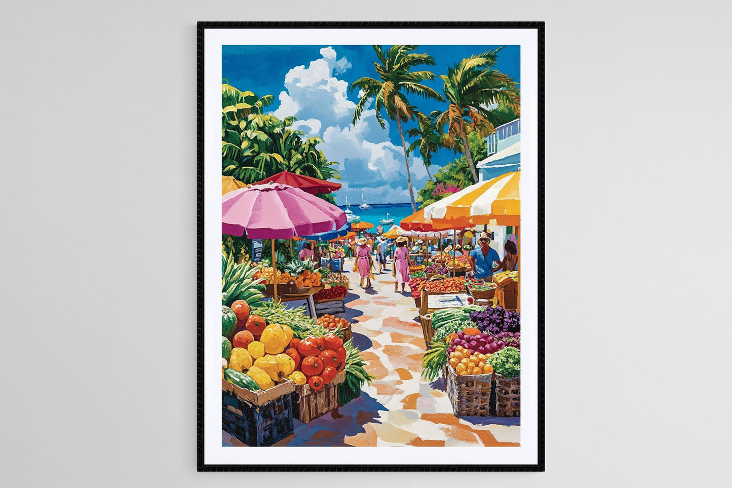 Affiche Marché des Bermudes – Poster Scène d'île vibrant
