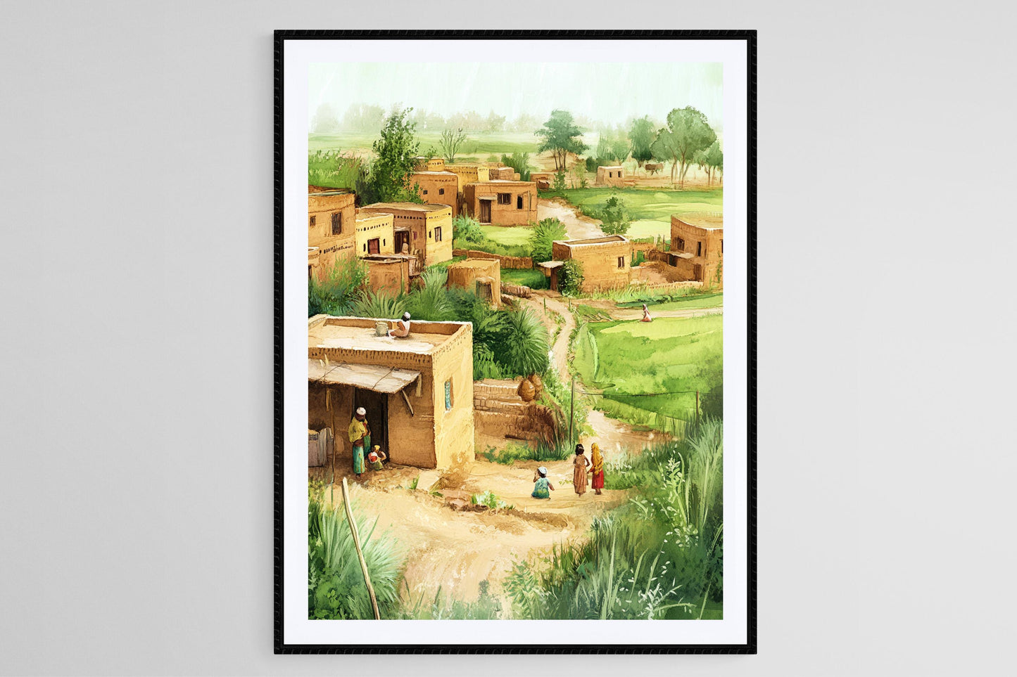 Affiche Art du Village Pakistanais – Illustration de la Vie Rurale