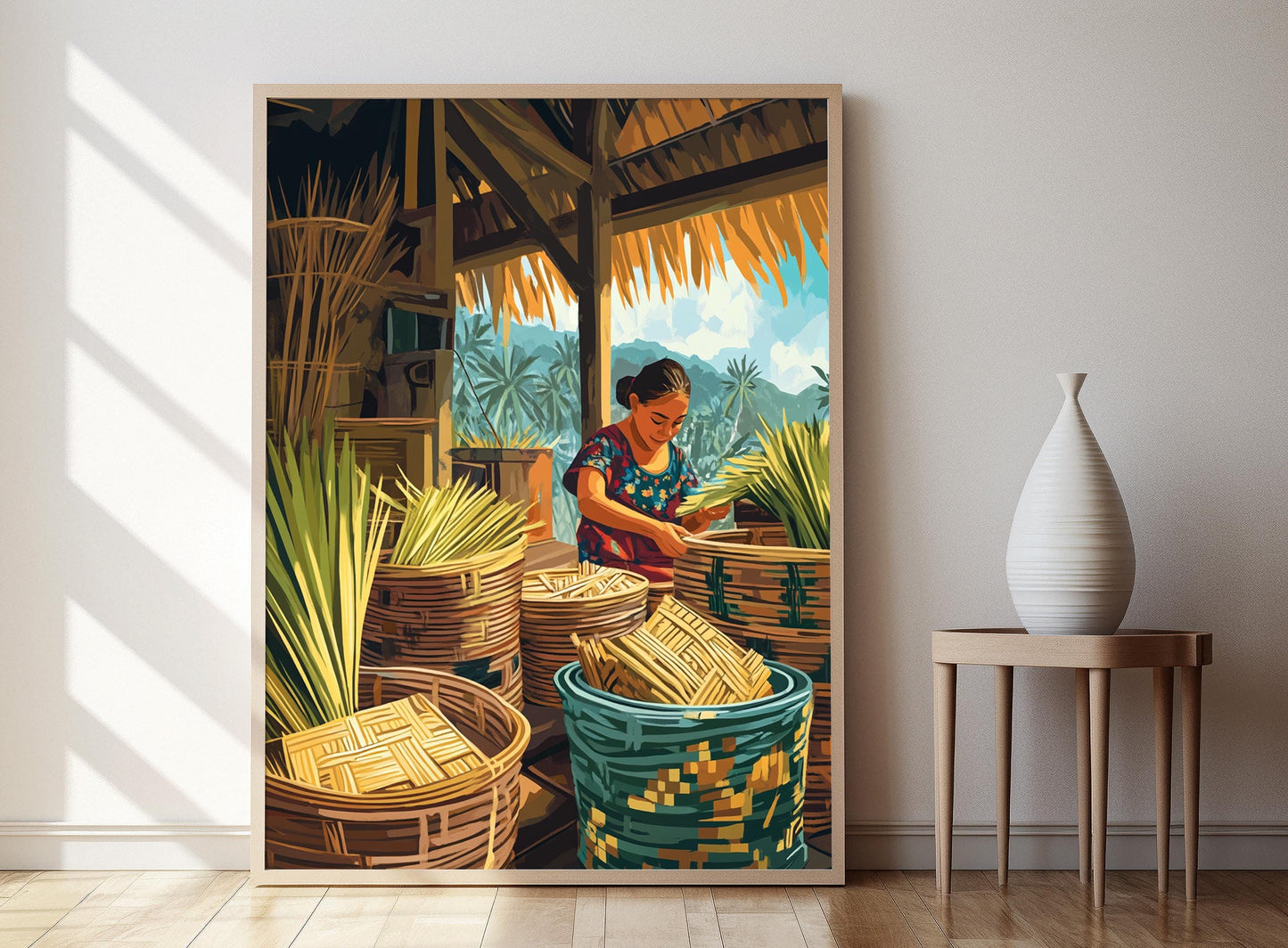 Affiche Art du Tissage de Panier – Poster Artisanat Rattan et Pandan