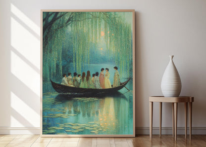 Affiche Préraphaélite – Poster Scène de Rivière avec Nénuphars et Figures