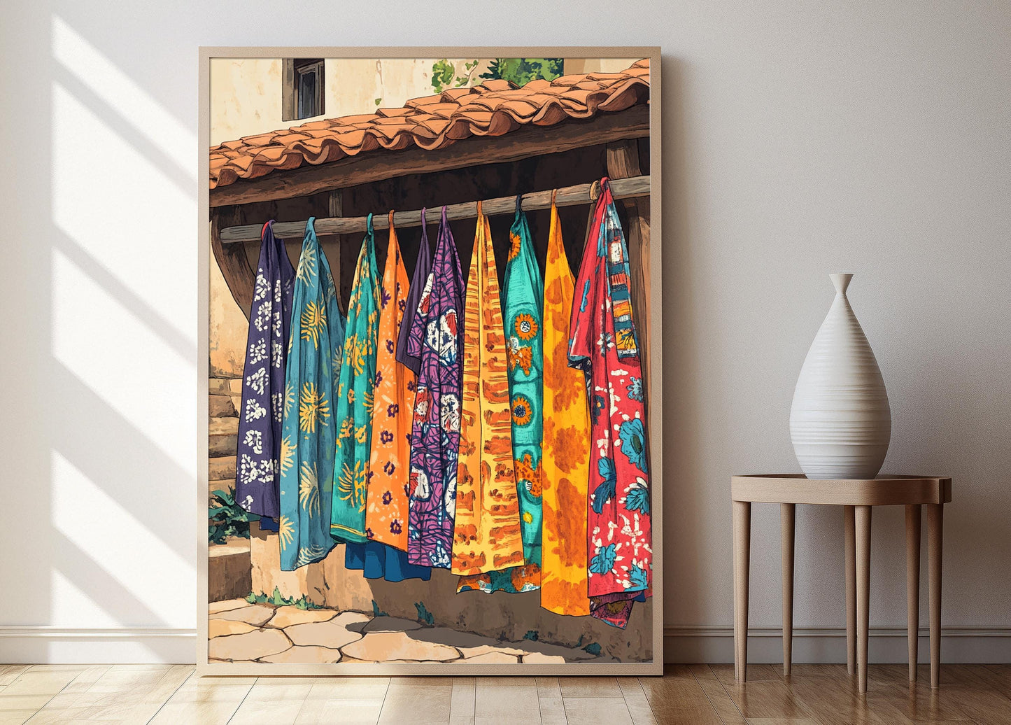 Affiche Côte d'Ivoire – Impression Art en Tissu Coloré du Marché