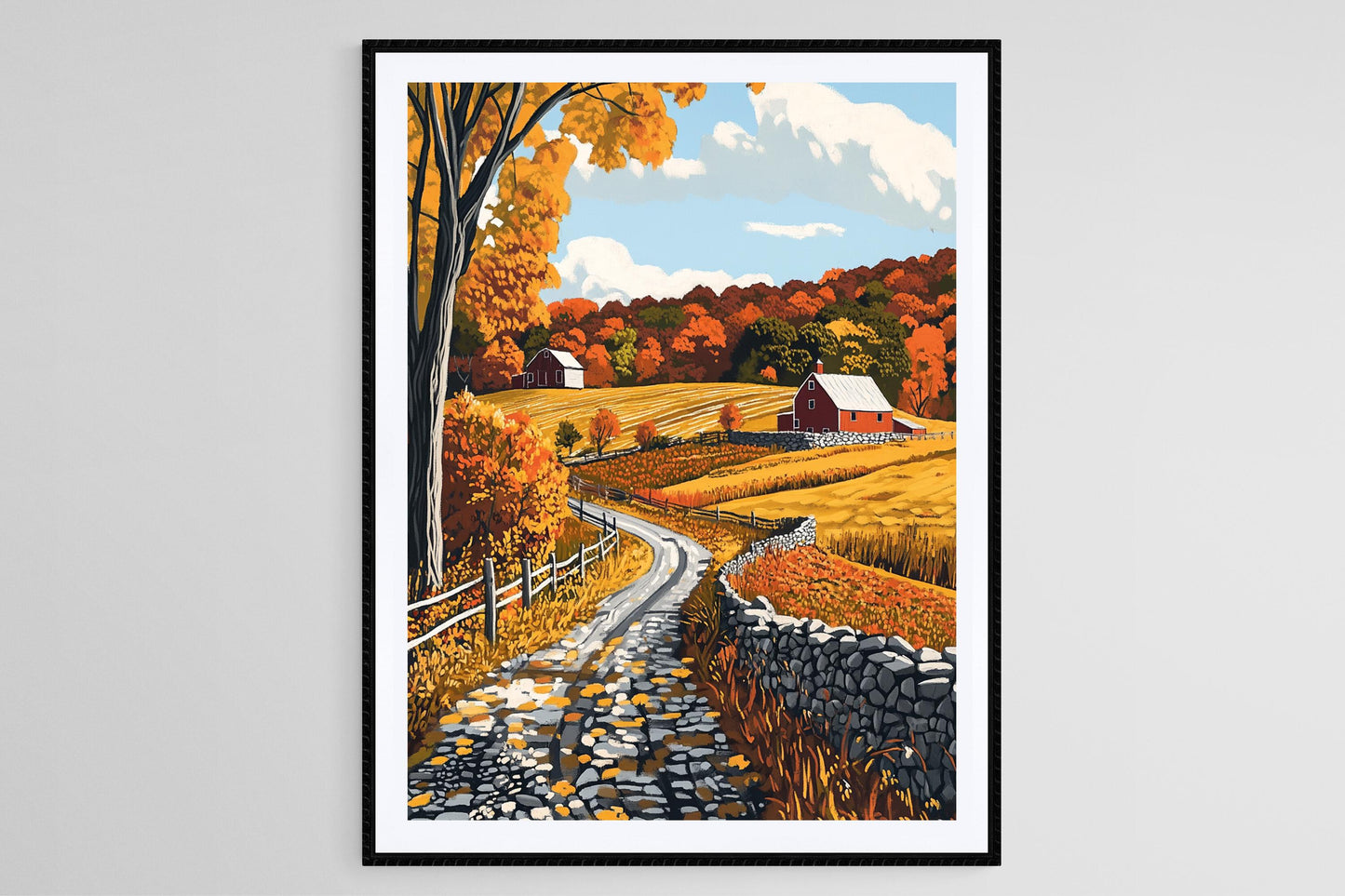 Affiche Paysage d’Automne du Connecticut – Illustration Feuillage d’Automne