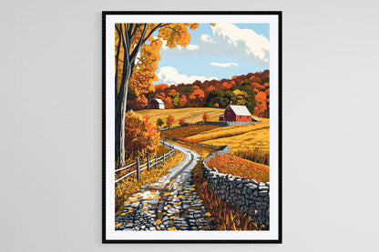 Affiche Paysage d’Automne du Connecticut – Illustration Feuillage d’Automne
