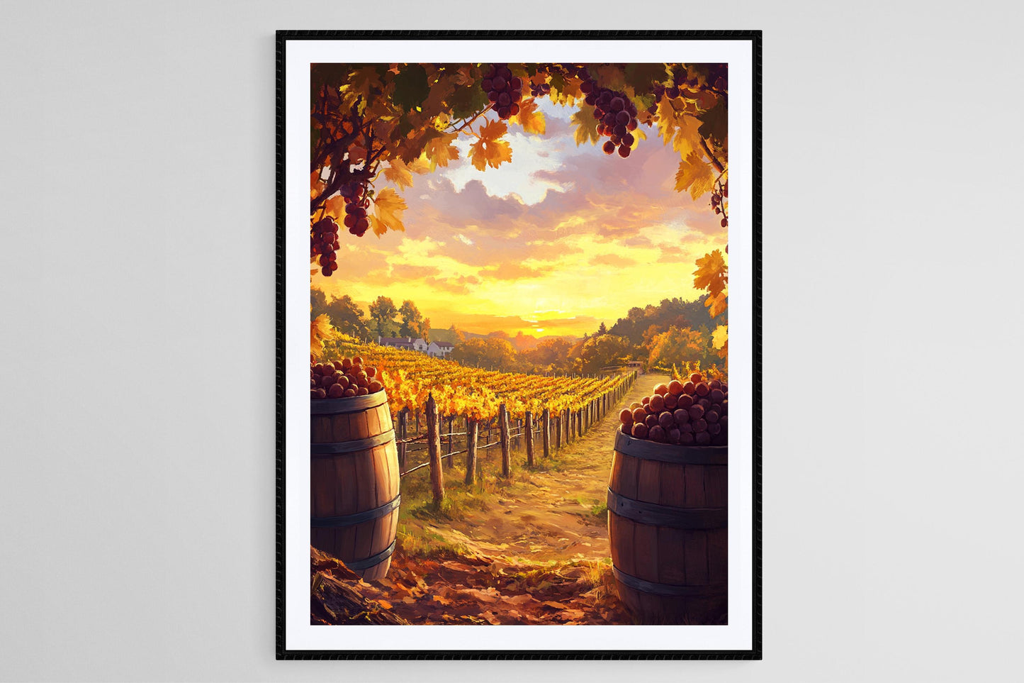 Affiche Vignoble du Connecticut – Poster Scène de Récolte d'Automne