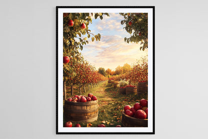 Affiche Verger de Pommiers du Connecticut – Poster Scène de Récolte d'Automne