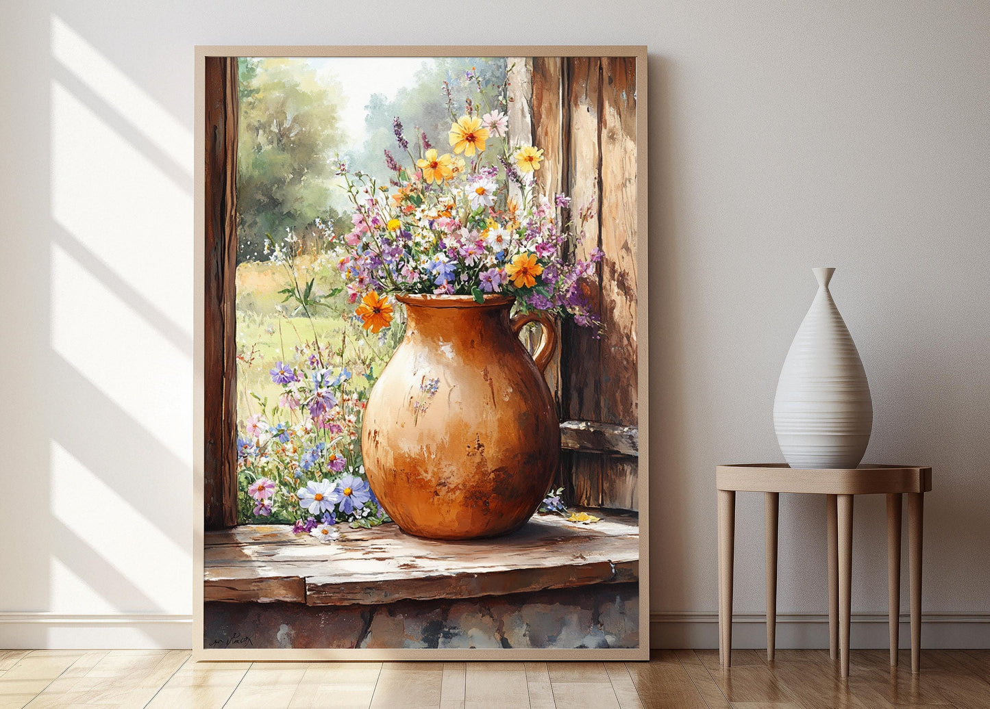 Affiche Décor Fermier Vénézuélien – Impression d'Art avec Cruche et Fleurs