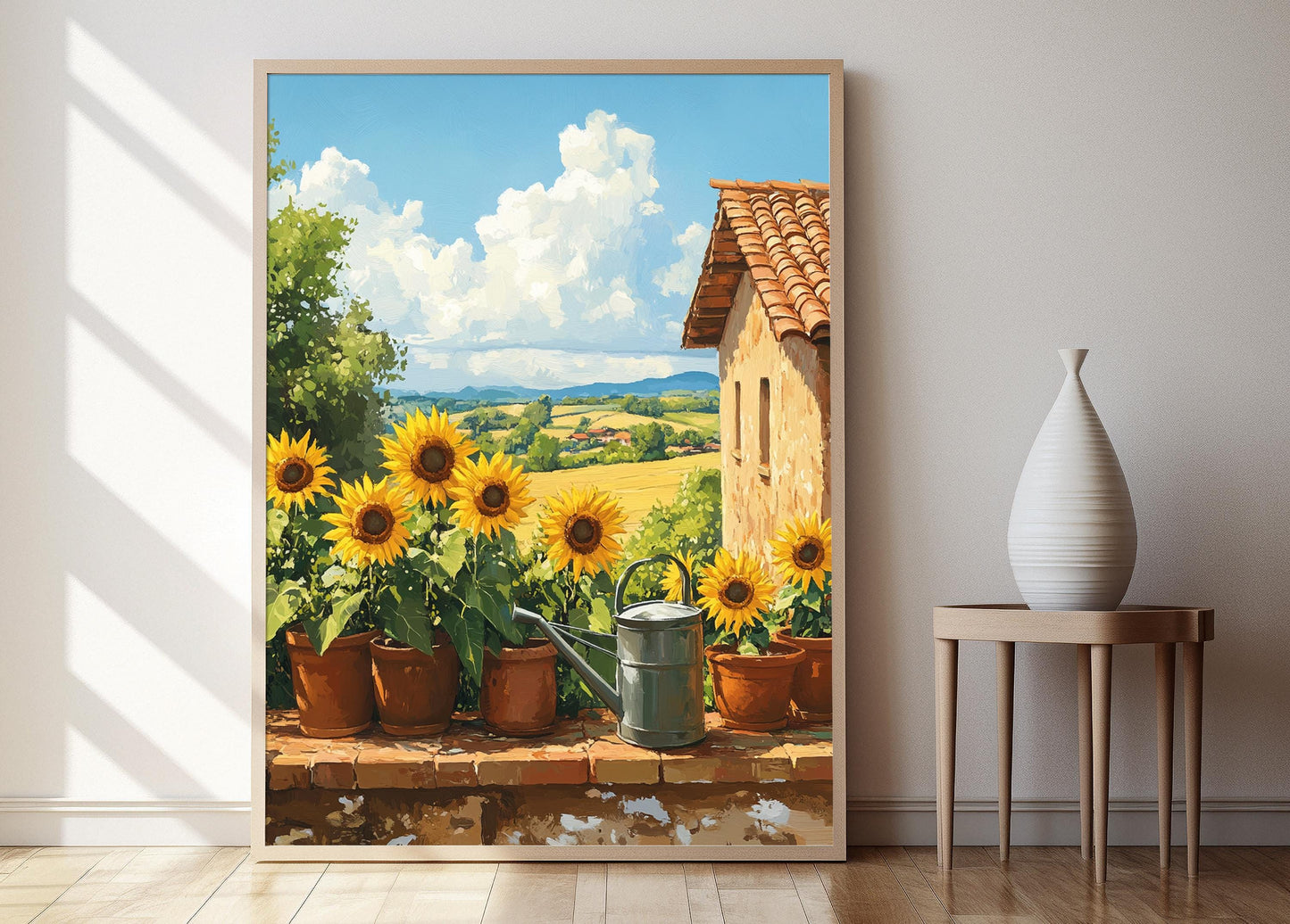 Affiche Style Urugayen – Impression d'Arrosoir avec Tournesols