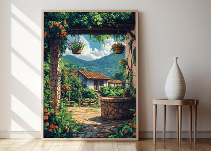 Affiche Puit en Pierre du Honduras – Poster Art Floral Rustique