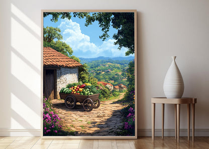 Affiche Carrosse de Légumes du Nicaragua – Poster Décor Rustique de Ferme