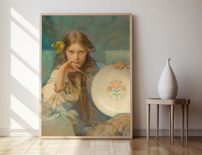 Affiche Fille avec Assiette – Poster de Motif Folk par Alphonse Mucha