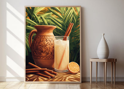 Affiche Horchata Salvadorienne – Impression Art, Pichet en Argile et Cannelle