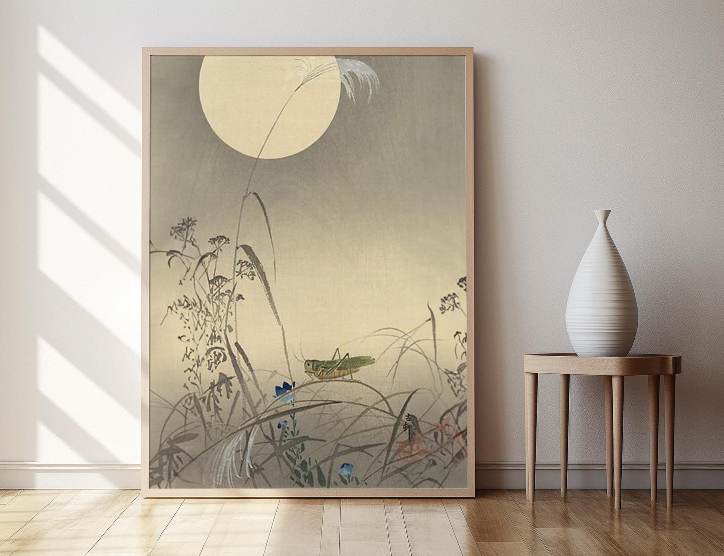 Affiche Sauterelle et Lune Folle, 1910, Art Shin Hanga d'Ohara Koson
