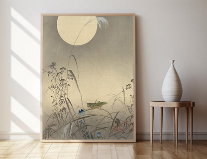 Affiche Sauterelle et Lune Folle, 1910, Art Shin Hanga d'Ohara Koson