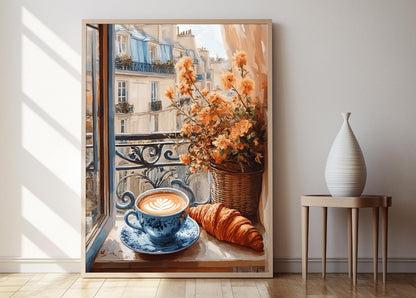 Affiche Café au Lait Vintage – Poster en Porcelaine et Croissant
