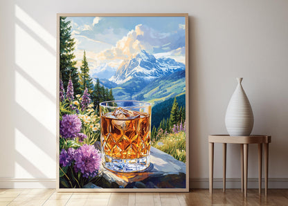 Affiche Schnaps Autrichien – Poster en verre cristal et fleurs alpines