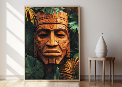 Affiche Art de Sculpture en Bois Jamaiquain – Poster Foliage Tropical
