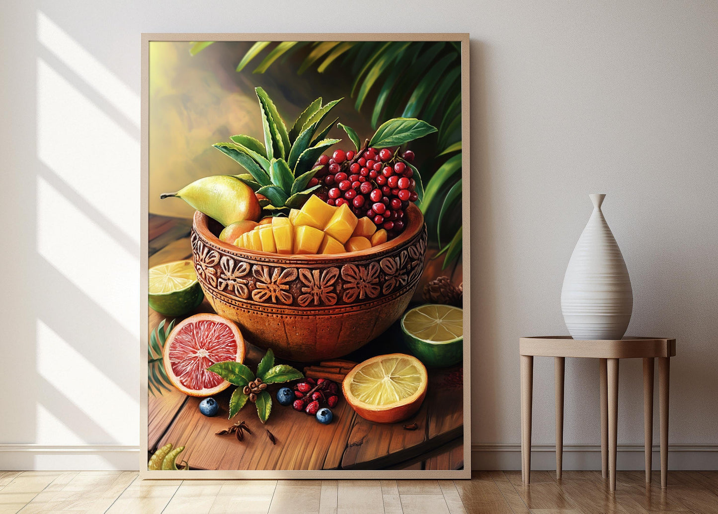 Affiche Bol Calabash Jamaïcain – Poster Art des Sculptures et Fruits Tropicaux
