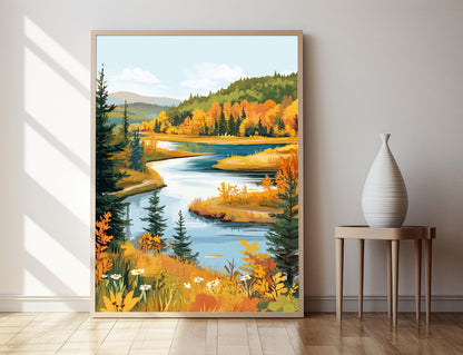 Affiche Art River Saint John – Imprimé Automnal de la Forêt du Nouveau-Brunswick